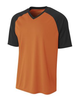 'A4 NB3373 Youth Polyester V-Neck Strike Jersey with Contrast Sleeves'