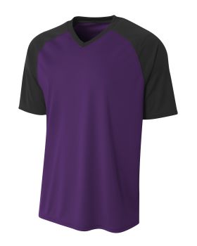'A4 NB3373 Youth Polyester V-Neck Strike Jersey with Contrast Sleeves'