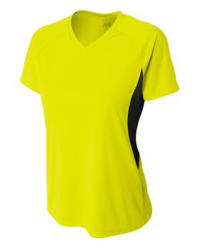 'A4 NW3223 Ladies Color Block Performance V-Neck T-Shirt'