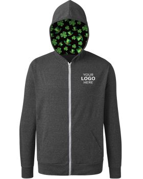 'BG7308HK St. Patrick’s themed Triblend Contrast Zip Front Hoodie'