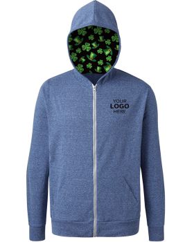 'BG7308HK St. Patrick’s themed Triblend Contrast Zip Front Hoodie'