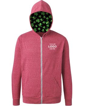 'BG7308HK St. Patrick’s themed Triblend Contrast Zip Front Hoodie'