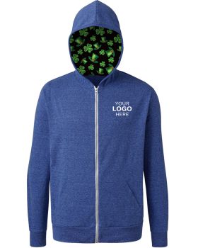 'BG7308HK St. Patrick’s themed Triblend Contrast Zip Front Hoodie'