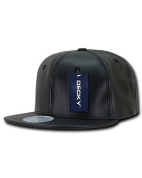 '6 Panel High Profile Structured Faux Leather Snapback'