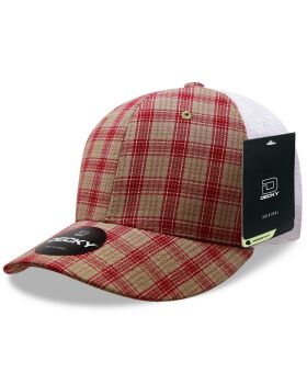 '6 Panel Mid Profile Structured Plaid Trucker'