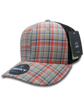 '6 Panel Mid Profile Structured Plaid Trucker'