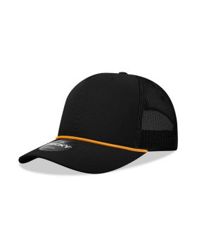 '5 Panel Mid Profile Structured Cotton/Poly Blend Trucker w/Rope'