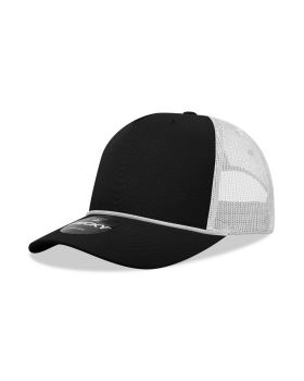 '5 Panel Mid Profile Structured Cotton/Poly Blend Trucker w/Rope'