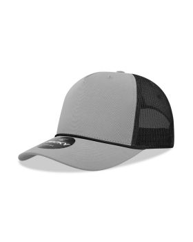 '5 Panel Mid Profile Structured Cotton/Poly Blend Trucker w/Rope'