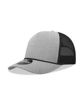 '5 Panel Mid Profile Structured Cotton/Poly Blend Trucker w/Rope'