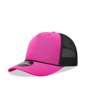'5 Panel Mid Profile Structured Cotton/Poly Blend Trucker w/Rope'
