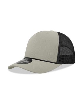 '5 Panel Mid Profile Structured Cotton/Poly Blend Trucker w/Rope'