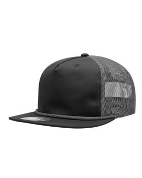 '5 Panel High Profile Relaxed Cotton Blend Trucker w/Rope'