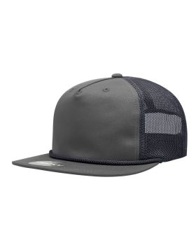 '5 Panel High Profile Relaxed Cotton Blend Trucker w/Rope'