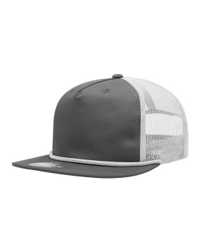 '5 Panel High Profile Relaxed Cotton Blend Trucker w/Rope'