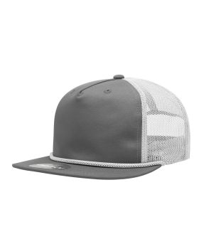 '5 Panel High Profile Relaxed Cotton Blend Trucker w/Rope'