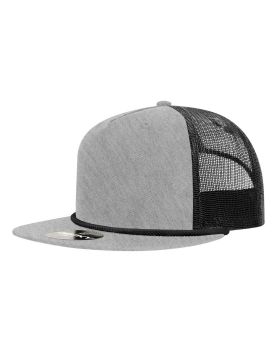 '5 Panel High Profile Relaxed Cotton Blend Trucker w/Rope'