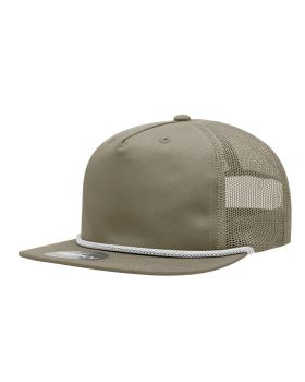 '5 Panel High Profile Relaxed Cotton Blend Trucker w/Rope'