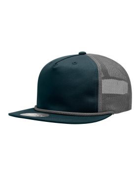 '5 Panel High Profile Relaxed Cotton Blend Trucker w/Rope'