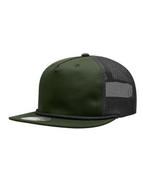 '5 Panel High Profile Relaxed Cotton Blend Trucker w/Rope'