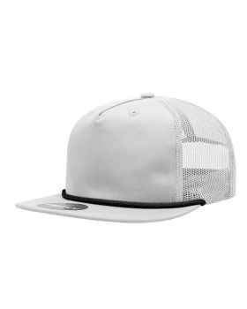 '5 Panel High Profile Relaxed Cotton Blend Trucker w/Rope'