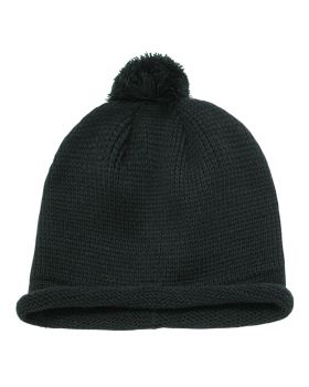 'Solid RollUp Beanie w/PomPom'