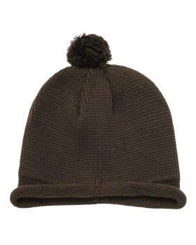 'Solid RollUp Beanie w/PomPom'