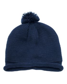'Solid RollUp Beanie w/PomPom'