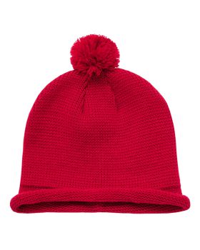 'Solid RollUp Beanie w/PomPom'