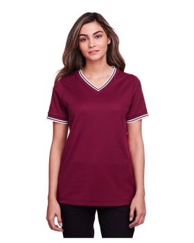 'Devon & Jones DG20CW Ladies Crownlux Performance Plaited Tipped V Neck Polo'