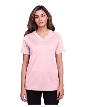 'Devon & Jones DG20CW Ladies Crownlux Performance Plaited Tipped V Neck Polo'