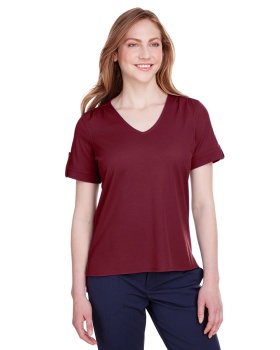 'Devon & Jones DG20WB Ladies CrownLux Performance Plaited Rolled-Sleeve Top'