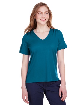 'Devon & Jones DG20WB Ladies CrownLux Performance Plaited Rolled-Sleeve Top'