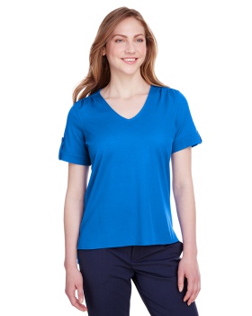 'Devon & Jones DG20WB Ladies CrownLux Performance Plaited Rolled-Sleeve Top'