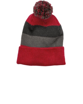 District DT627 Vintage Striped Beanie With Removable Pom.