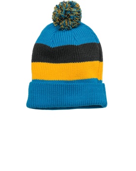 'District DT627 Unisex's Vintage Striped Beanie With Removable Pom'