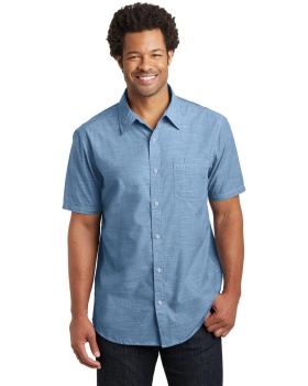 District DM3810 Mens Short Sleeve Washed Woven Shirt