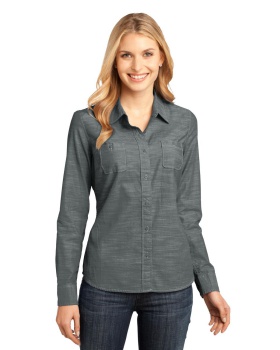 District DM4800 Ladies Long Sleeve Washed Woven Shirt