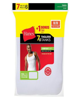 Hanes 372AG7 Men's TAGLESS ComfortSoft A-Shirt 7-Pack (Includes 1 Free B ...