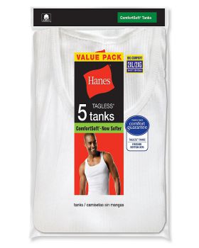 Hanes 372P5B Men's Tagless Comfortsoft A-Shirt 5 Pack