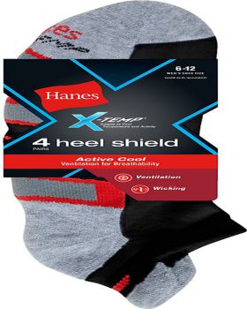 Hanes 534/4WB Men's X-Temp Active Cool Heel Shield Socks 4 Pack