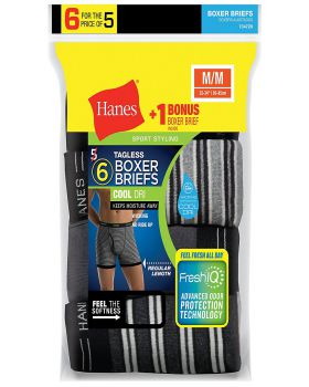 Hanes 7347Z6 Men's FreshIQ ComfortSoft Boxer Briefs 6-Pack (5 + 1 Free B ...