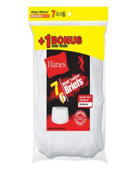 Hanes B252P7 Boys' TAGLESS White Briefs 7-Pack (Includes 1 Free Bonus Br ...
