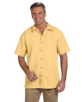 Harriton Mens Barbados Textured Camp Shirt Medium Palm Green