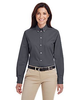 'Harriton M581W Ladies Foundation 100% Cotton Long Sleeve Twill Shirt With Teflon'