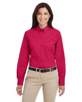 'Harriton M581W Ladies Foundation 100% Cotton Long Sleeve Twill Shirt With Teflon'