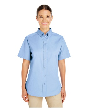 'Harriton M582W Ladies Foundation 100% Cotton Short Sleeve Twill Shirt Teflon'