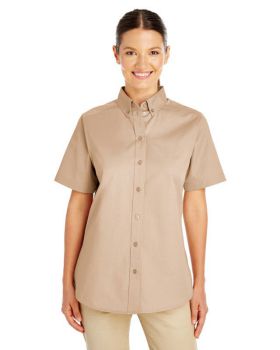 Harriton M582W Ladies Foundation 100% Cotton Short Sleeve Twill Shirt Teflon
