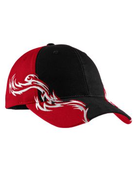 Port Authority C859 Adult Racing Cap with Red and White Flames