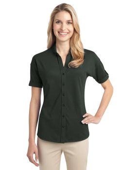 'Port Authority L556 Ladies Stretch Pique Button-Front Shirt'